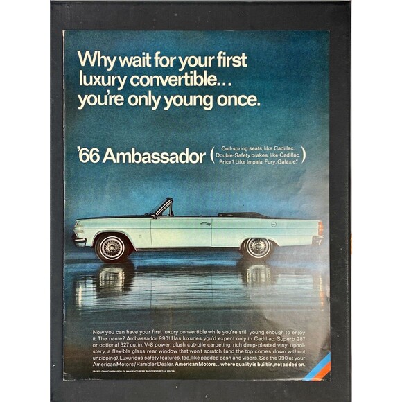 American Motors Ambassador 990 Convertible "Where Quality is Built In" Ad 1966 - Picture 3 of 3